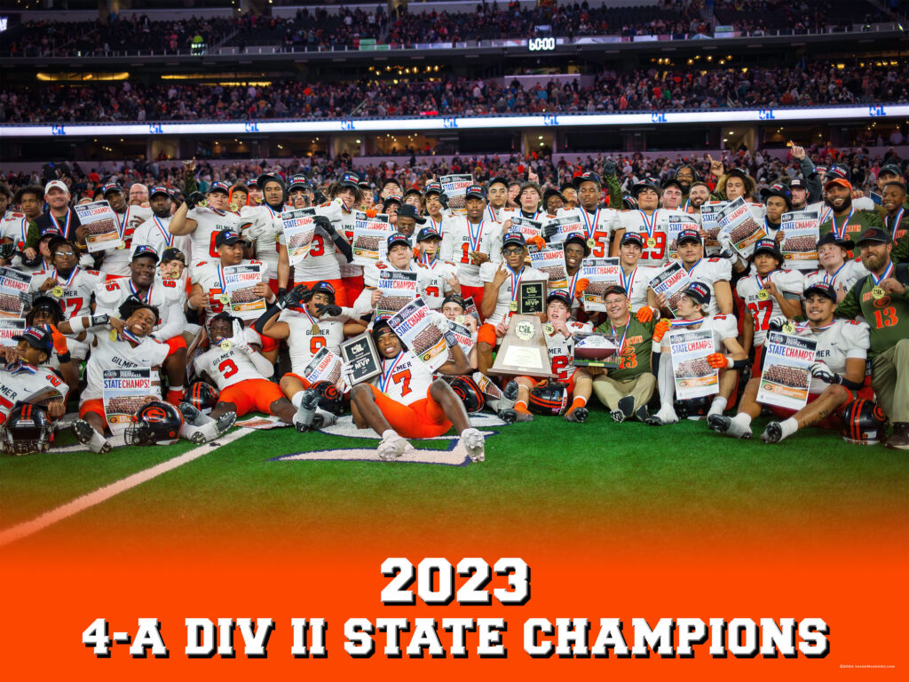 gilmer 2023 fb state champs board 3x4