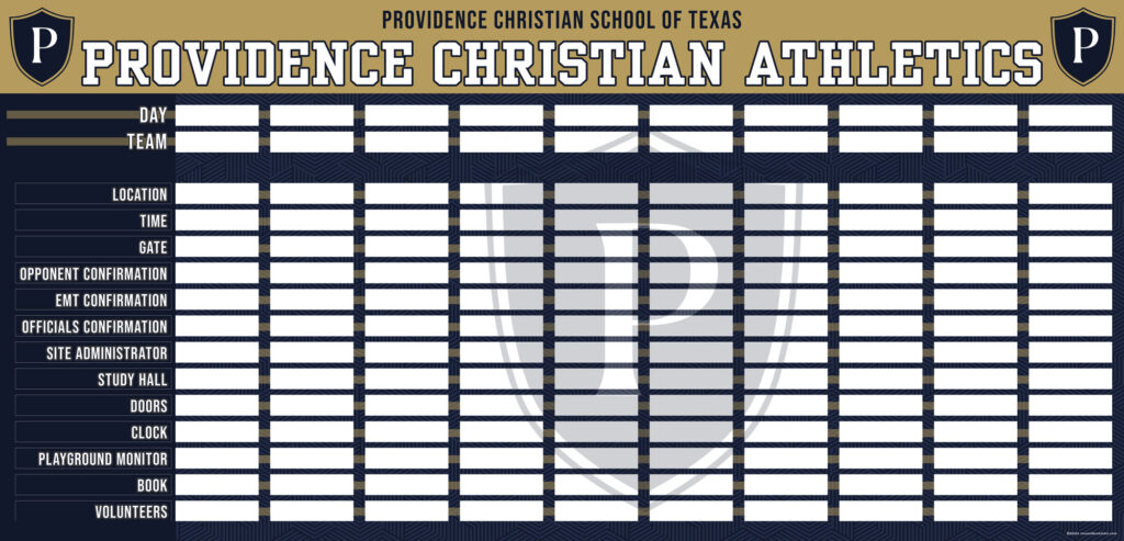 providence christian ath schedule board 52x108